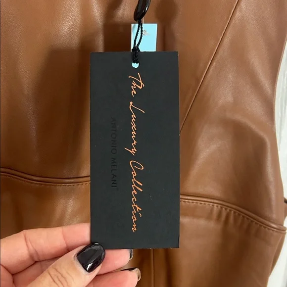 ANTONIO MELANI Tan Leather Midi Dress NWT - Picture 7 of 8